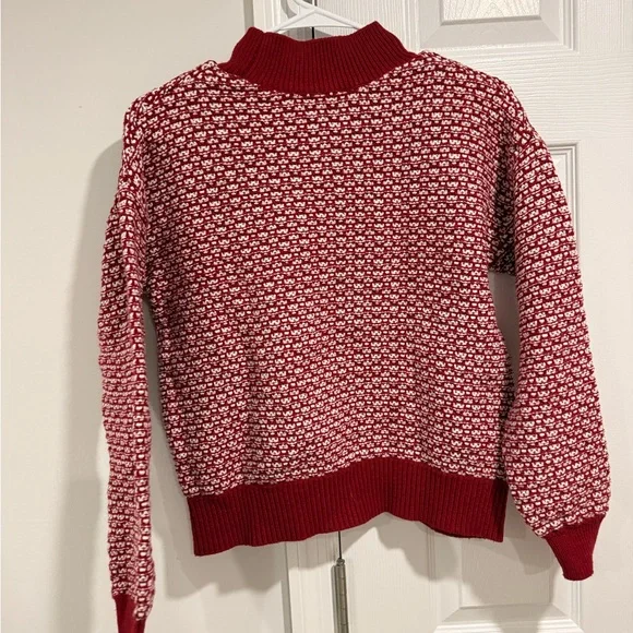LOFT Red and White Patterned Turtleneck Sweater - Picture 4 of 4